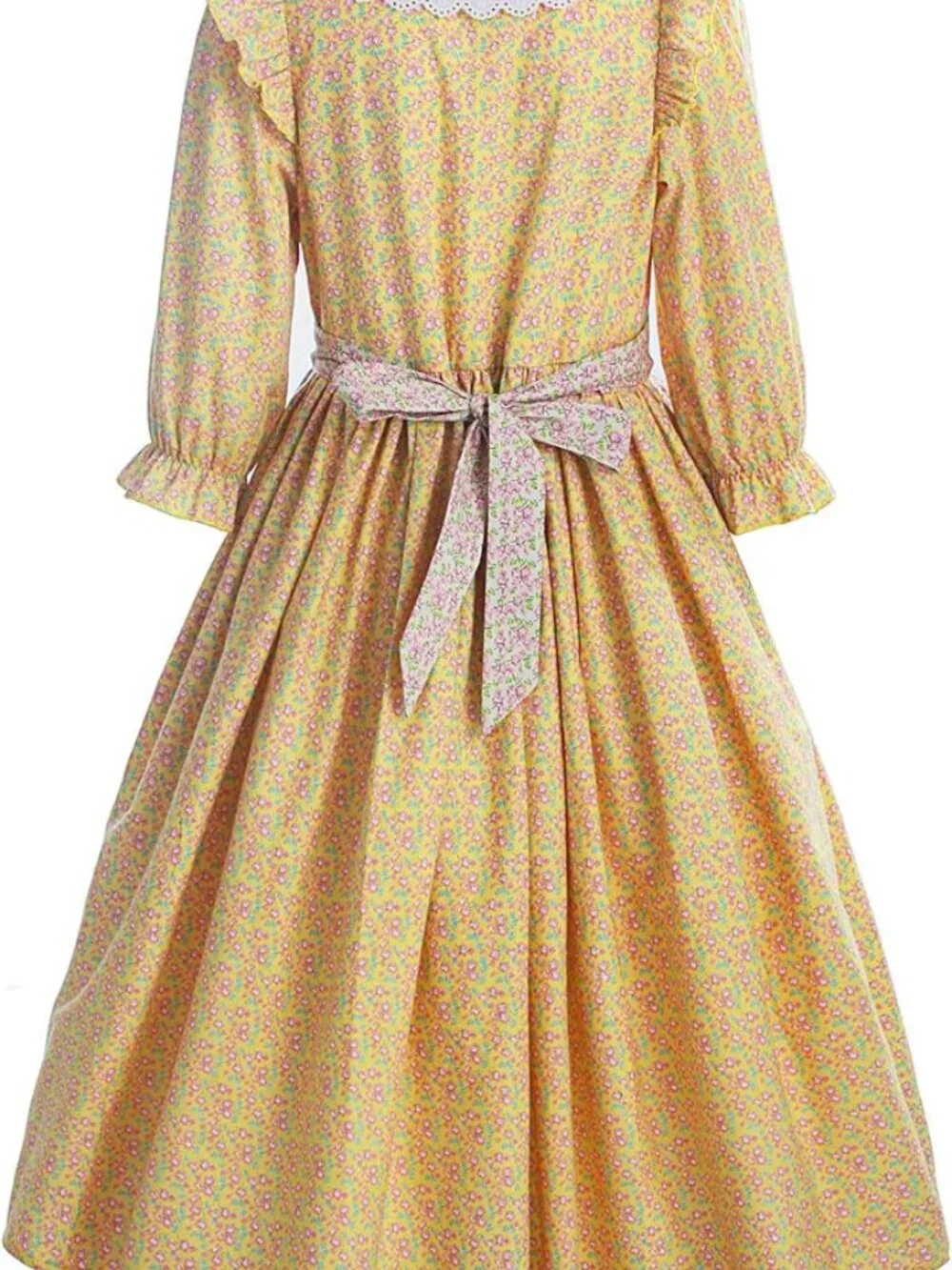ReliBeauty Pioneer Girl Costume Colonial Prairie Dress Yellow, 12-14(160)